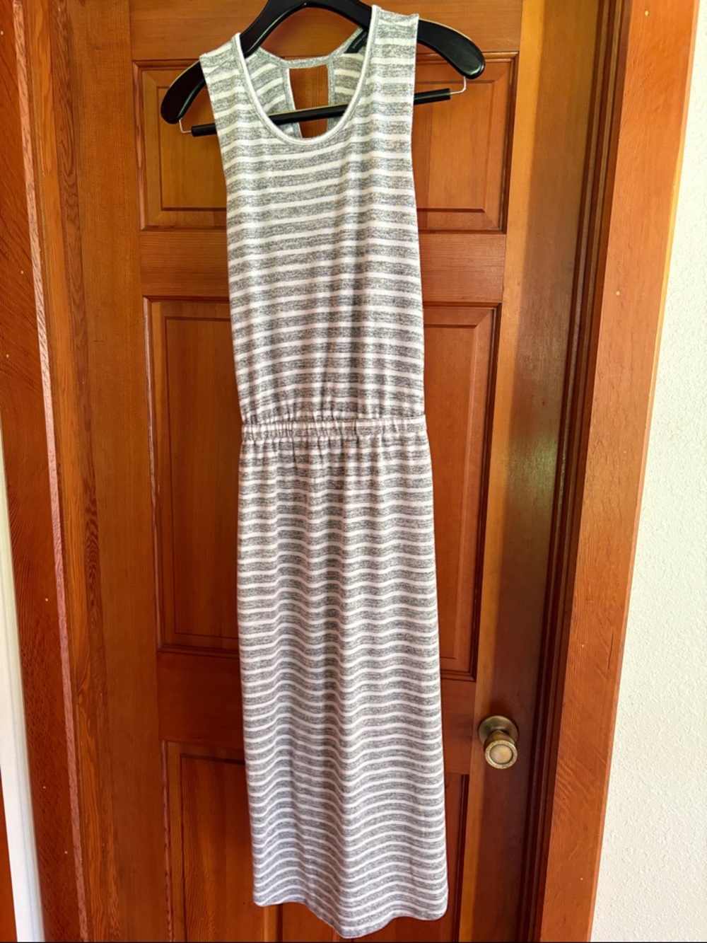 Banana Republic Gray and White Striped Sleeveless Maxi Dress